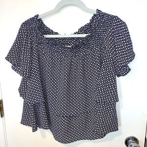 NWT ladies Michael Kors layered ruffled geometric blue top short blouse flowy L